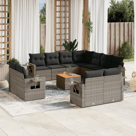 12-delige Loungeset met kussens poly rattan grijs Modulaire tuinbanken | Creëer jouw Trendy Thuis | Gratis bezorgd & Retour | Trendy.nl