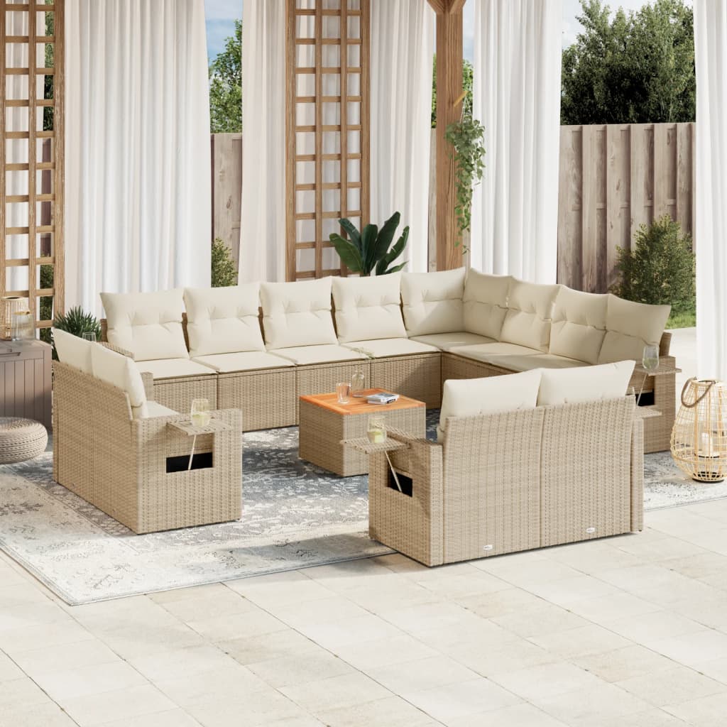 13-delige Loungeset met kussens poly rattan beige