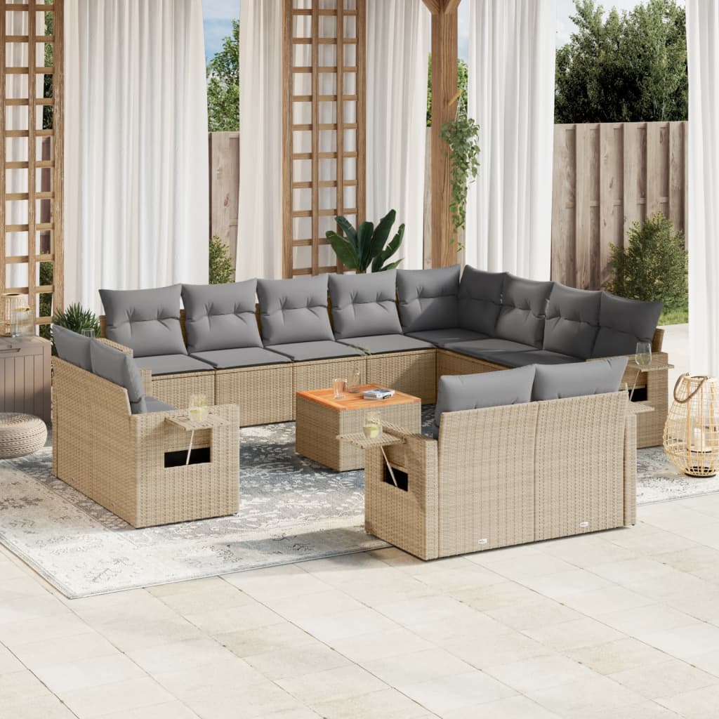 13-delige Loungeset met kussens poly rattan beige