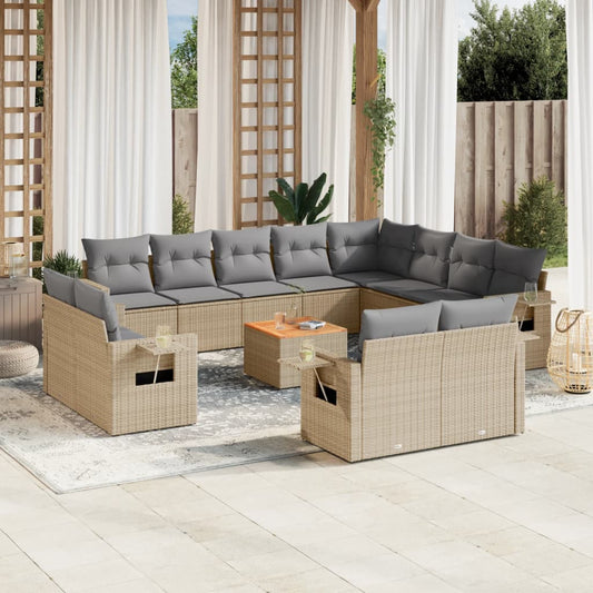 13-delige Loungeset met kussens poly rattan beige