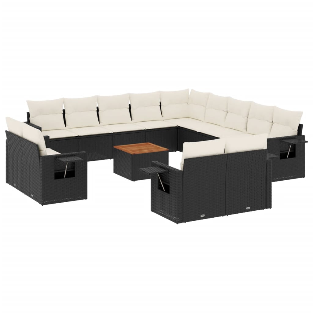 14-delige Loungeset met kussens poly rattan zwart Modulaire tuinbanken | Creëer jouw Trendy Thuis | Gratis bezorgd & Retour | Trendy.nl