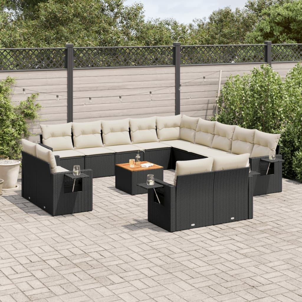 14-delige Loungeset met kussens poly rattan zwart Modulaire tuinbanken | Creëer jouw Trendy Thuis | Gratis bezorgd & Retour | Trendy.nl