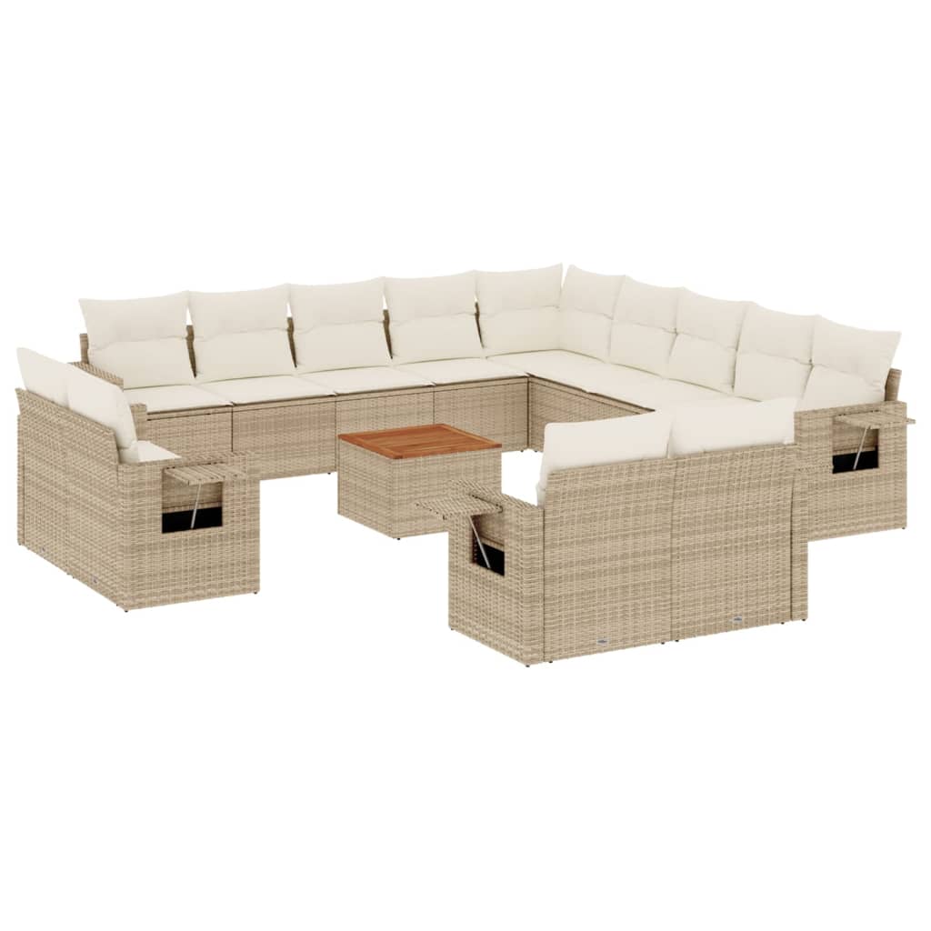 14-delige Loungeset met kussens poly rattan beige