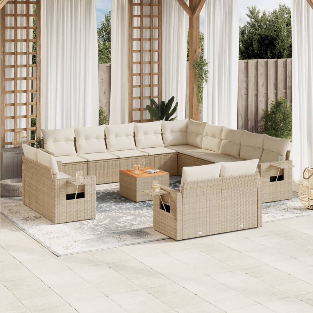 14-delige Loungeset met kussens poly rattan beige