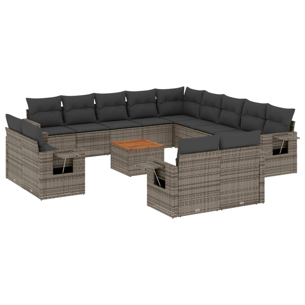 14-delige Loungeset met kussens poly rattan grijs Modulaire tuinbanken | Creëer jouw Trendy Thuis | Gratis bezorgd & Retour | Trendy.nl