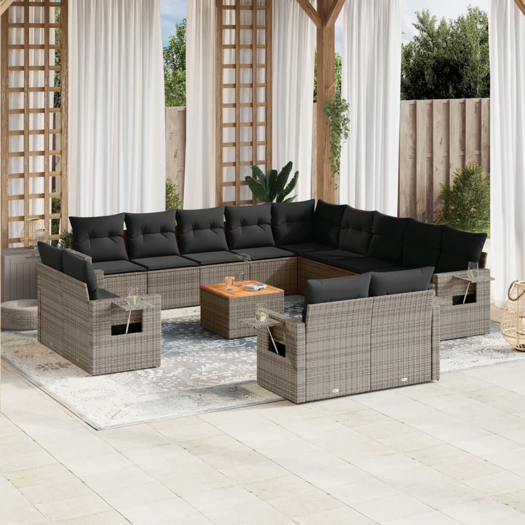 14-delige Loungeset met kussens poly rattan grijs Modulaire tuinbanken | Creëer jouw Trendy Thuis | Gratis bezorgd & Retour | Trendy.nl