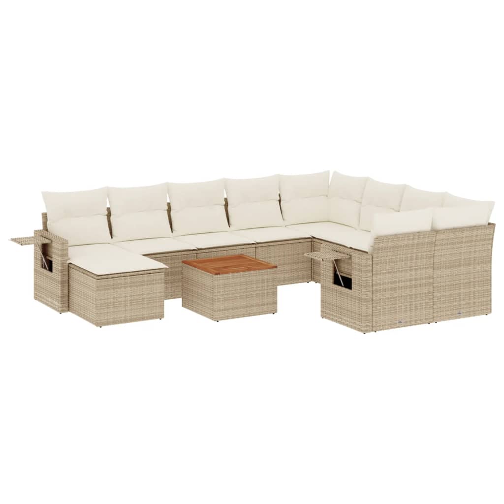 11-delige Tuinset met kussens poly rattan beige