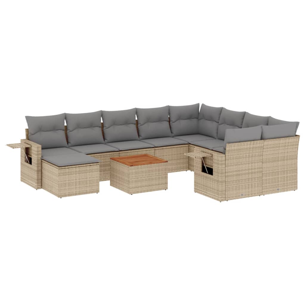 11-delige Tuinset met kussens poly rattan beige