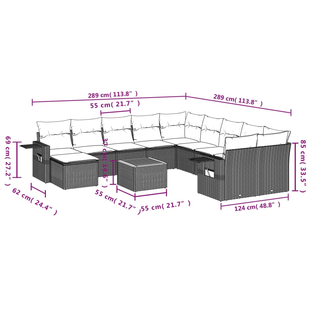 12-delige Loungeset met kussens poly rattan zwart Modulaire tuinbanken | Creëer jouw Trendy Thuis | Gratis bezorgd & Retour | Trendy.nl