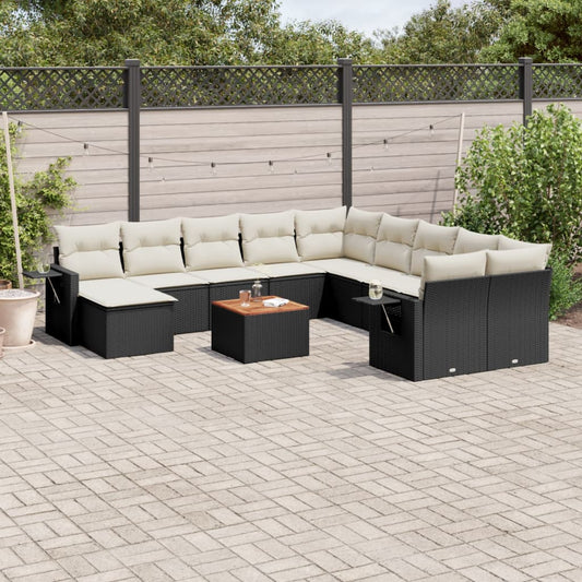 12-delige Loungeset met kussens poly rattan zwart Modulaire tuinbanken | Creëer jouw Trendy Thuis | Gratis bezorgd & Retour | Trendy.nl