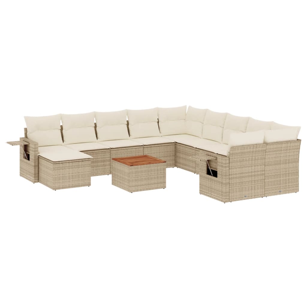 12-delige Loungeset met kussens poly rattan beige