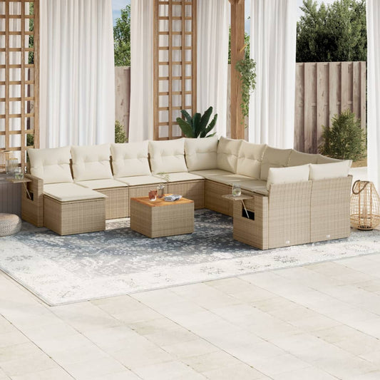 12-delige Loungeset met kussens poly rattan beige