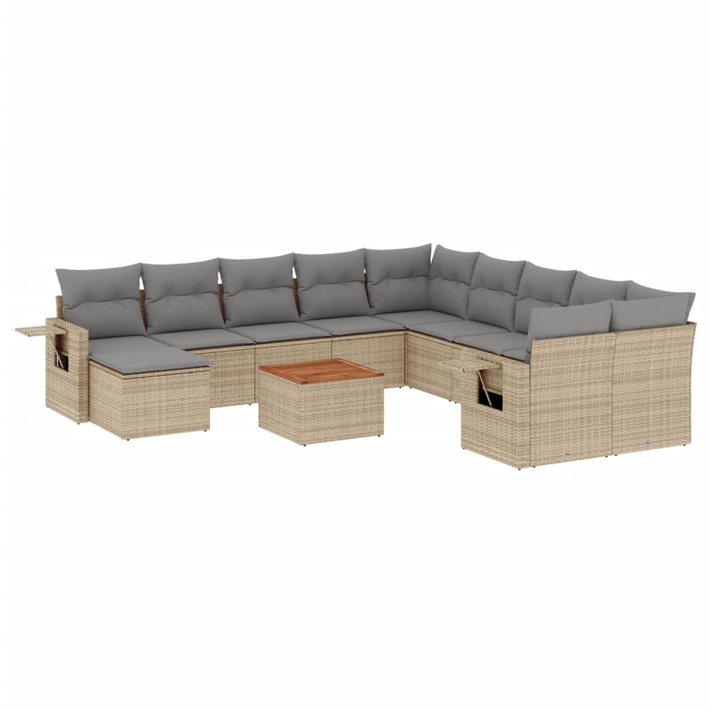 12-delige Loungeset met kussens poly rattan beige