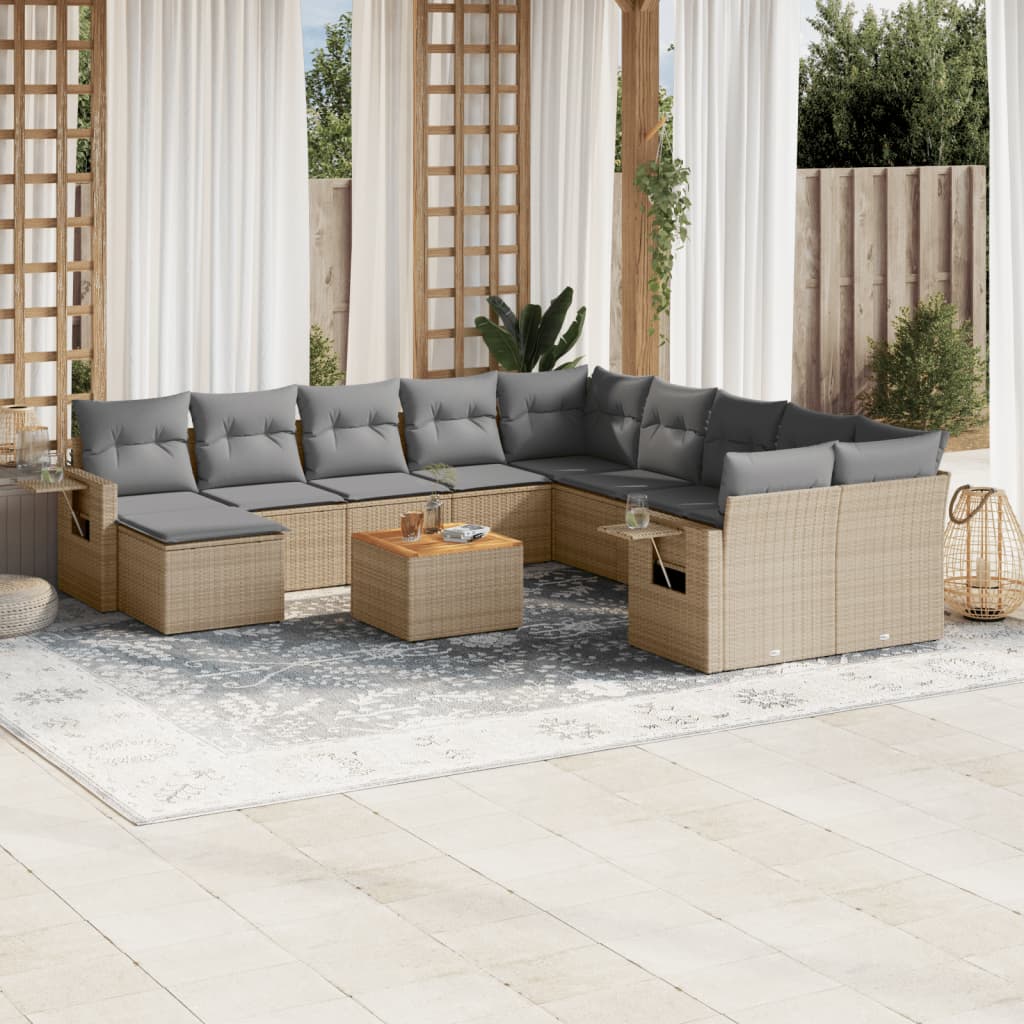 12-delige Loungeset met kussens poly rattan beige