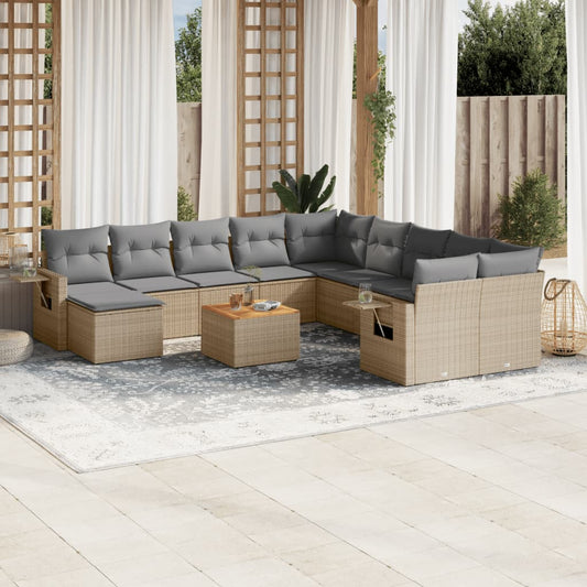 12-delige Loungeset met kussens poly rattan beige