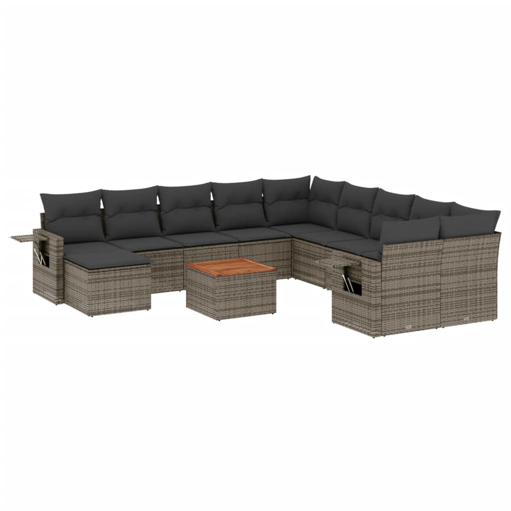 12-delige Loungeset met kussens poly rattan grijs Modulaire tuinbanken | Creëer jouw Trendy Thuis | Gratis bezorgd & Retour | Trendy.nl