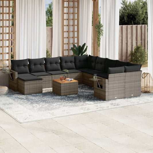 12-delige Loungeset met kussens poly rattan grijs Modulaire tuinbanken | Creëer jouw Trendy Thuis | Gratis bezorgd & Retour | Trendy.nl