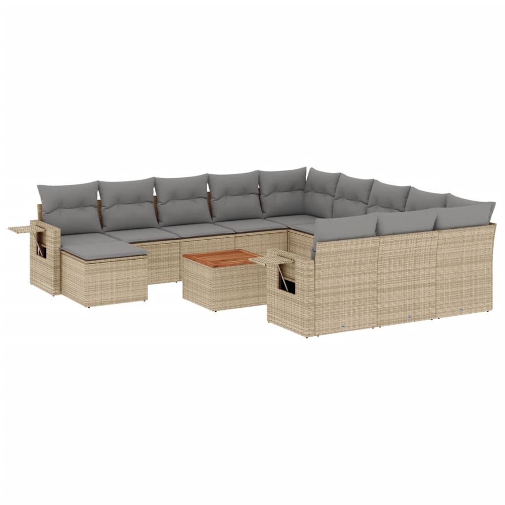 13-delige Loungeset met kussens poly rattan beige