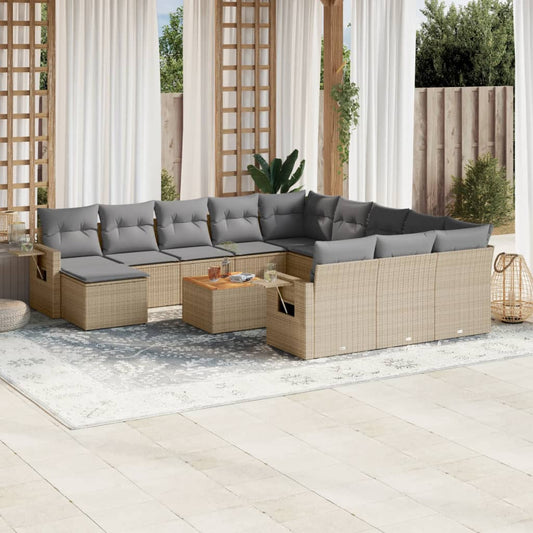 13-delige Loungeset met kussens poly rattan beige