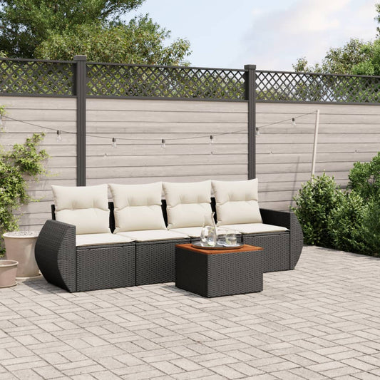 5-delige Loungeset met kussens poly rattan zwart Tuinsets | Creëer jouw Trendy Thuis | Gratis bezorgd & Retour | Trendy.nl