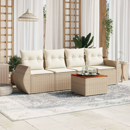 5-delige Loungeset met kussens poly rattan beige