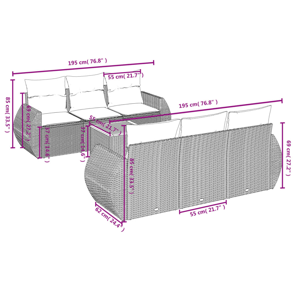 7-delige Loungeset met kussens poly rattan zwart Tuinsets | Creëer jouw Trendy Thuis | Gratis bezorgd & Retour | Trendy.nl