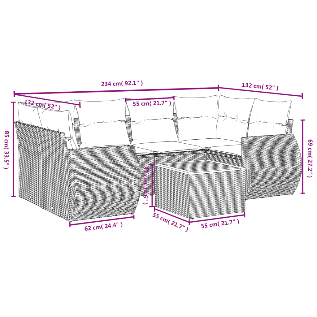 7-delige Loungeset met kussens poly rattan zwart Tuinsets | Creëer jouw Trendy Thuis | Gratis bezorgd & Retour | Trendy.nl