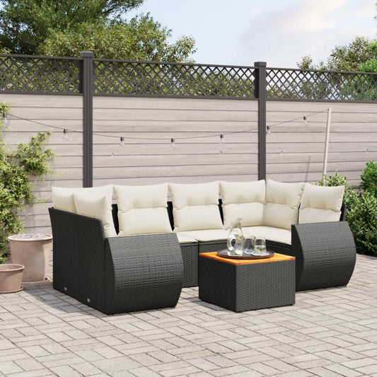 7-delige Loungeset met kussens poly rattan zwart Tuinsets | Creëer jouw Trendy Thuis | Gratis bezorgd & Retour | Trendy.nl