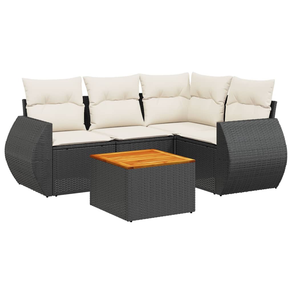 5-delige Loungeset met kussens poly rattan zwart Tuinsets | Creëer jouw Trendy Thuis | Gratis bezorgd & Retour | Trendy.nl