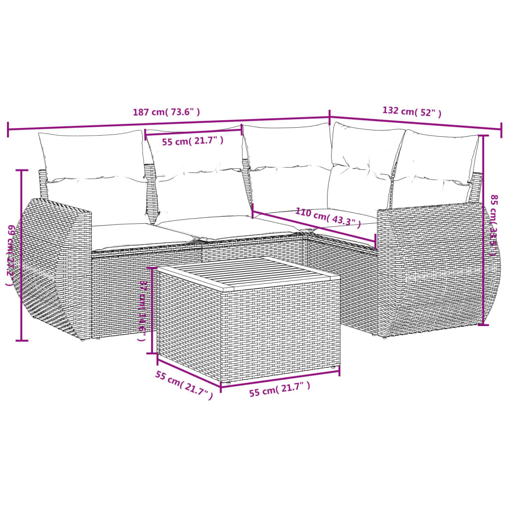 5-delige Loungeset met kussens poly rattan zwart Tuinsets | Creëer jouw Trendy Thuis | Gratis bezorgd & Retour | Trendy.nl