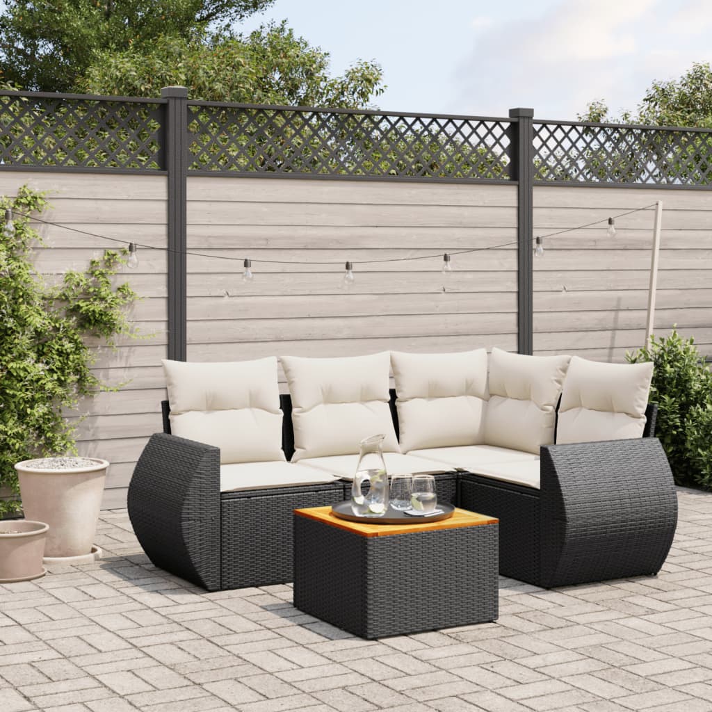 5-delige Loungeset met kussens poly rattan zwart Tuinsets | Creëer jouw Trendy Thuis | Gratis bezorgd & Retour | Trendy.nl