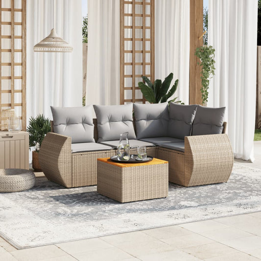 5-delige Loungeset met kussens poly rattan beige