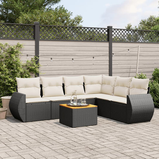 7-delige Loungeset met kussens poly rattan zwart Tuinsets | Creëer jouw Trendy Thuis | Gratis bezorgd & Retour | Trendy.nl