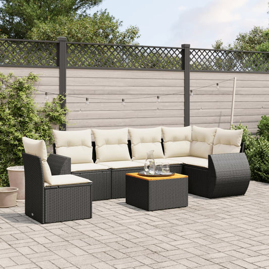 7-delige Loungeset met kussens poly rattan zwart Tuinsets | Creëer jouw Trendy Thuis | Gratis bezorgd & Retour | Trendy.nl