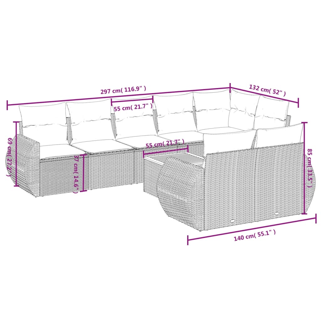 9-delige Loungeset met kussens poly rattan zwart Tuinsets | Creëer jouw Trendy Thuis | Gratis bezorgd & Retour | Trendy.nl