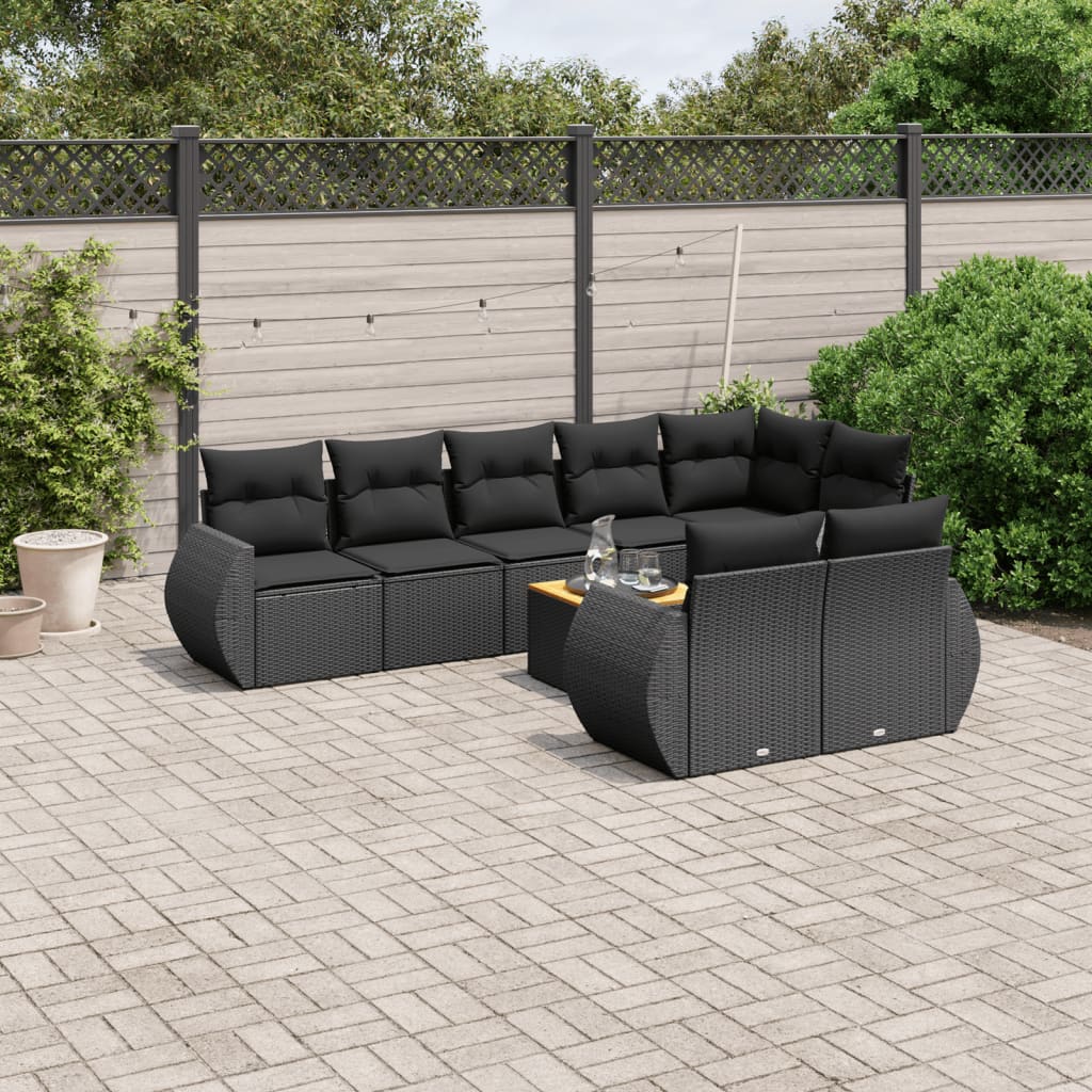 9-delige Loungeset met kussens poly rattan zwart Tuinsets | Creëer jouw Trendy Thuis | Gratis bezorgd & Retour | Trendy.nl