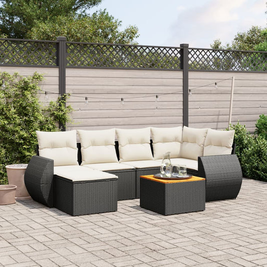 7-delige Loungeset met kussens poly rattan zwart Tuinsets | Creëer jouw Trendy Thuis | Gratis bezorgd & Retour | Trendy.nl