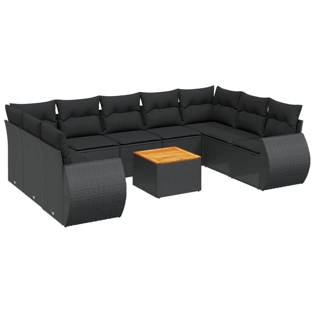 10-delige Loungeset met kussens poly rattan zwart Tuinsets | Creëer jouw Trendy Thuis | Gratis bezorgd & Retour | Trendy.nl