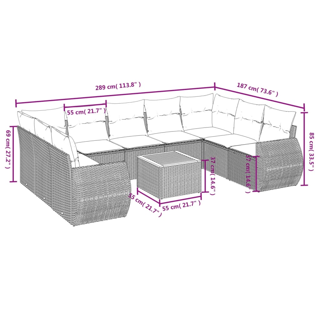 10-delige Loungeset met kussens poly rattan zwart Tuinsets | Creëer jouw Trendy Thuis | Gratis bezorgd & Retour | Trendy.nl