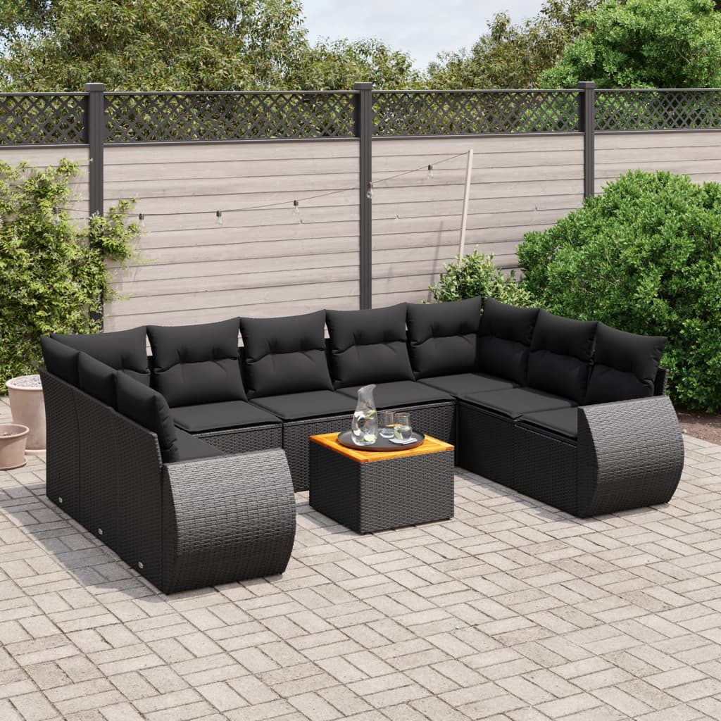 10-delige Loungeset met kussens poly rattan zwart Tuinsets | Creëer jouw Trendy Thuis | Gratis bezorgd & Retour | Trendy.nl