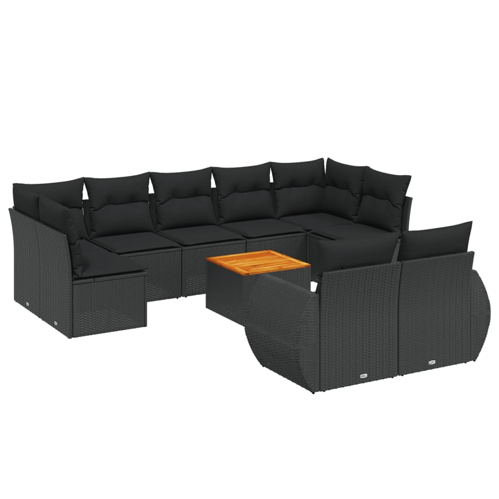 10-delige Loungeset met kussens poly rattan zwart Tuinsets | Creëer jouw Trendy Thuis | Gratis bezorgd & Retour | Trendy.nl