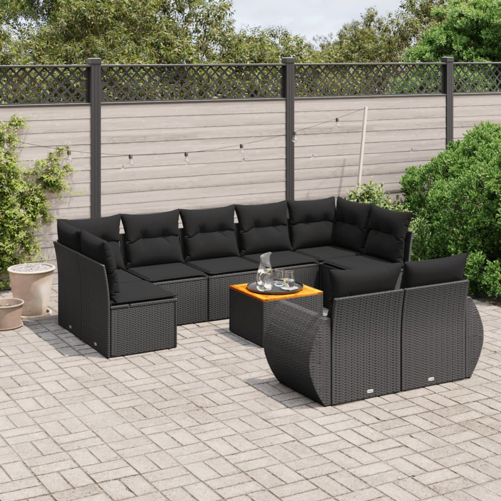 10-delige Loungeset met kussens poly rattan zwart Tuinsets | Creëer jouw Trendy Thuis | Gratis bezorgd & Retour | Trendy.nl