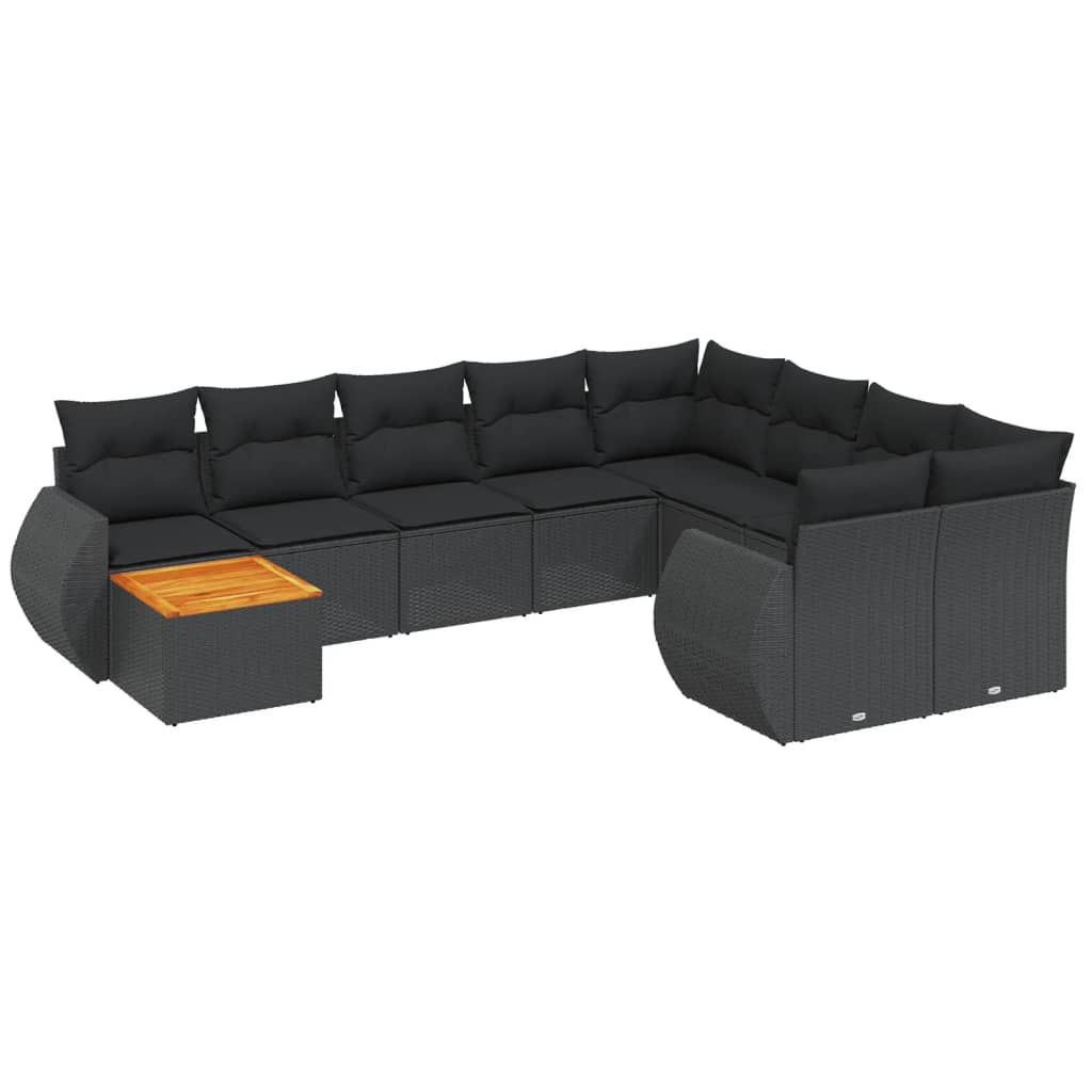 10-delige Loungeset met kussens poly rattan zwart Tuinsets | Creëer jouw Trendy Thuis | Gratis bezorgd & Retour | Trendy.nl