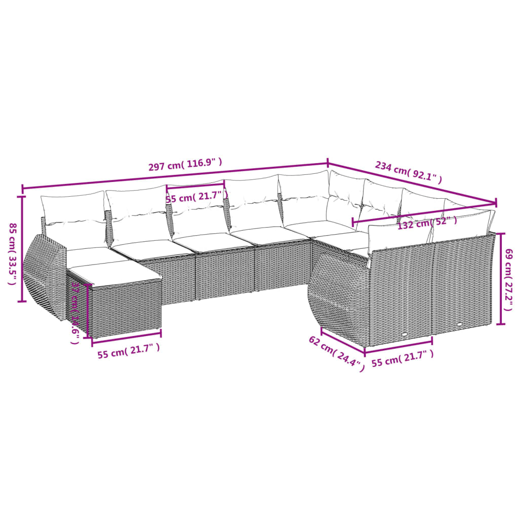 10-delige Loungeset met kussens poly rattan zwart Tuinsets | Creëer jouw Trendy Thuis | Gratis bezorgd & Retour | Trendy.nl