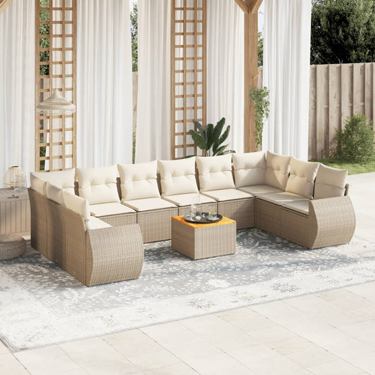 11-delige Tuinset met kussens poly rattan beige