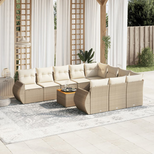 11-delige Tuinset met kussens poly rattan beige