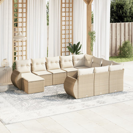 11-delige Tuinset met kussens poly rattan beige