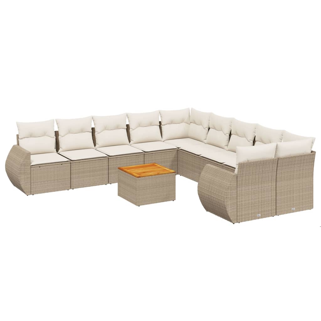 11-delige Tuinset met kussens poly rattan beige