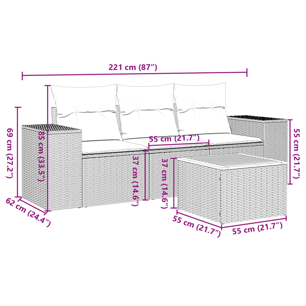 4-delige Loungeset met kussens poly rattan zwart Tuinsets | Creëer jouw Trendy Thuis | Gratis bezorgd & Retour | Trendy.nl