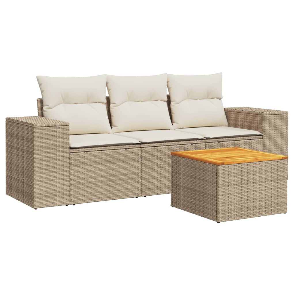 4-delige Loungeset met kussens poly rattan beige